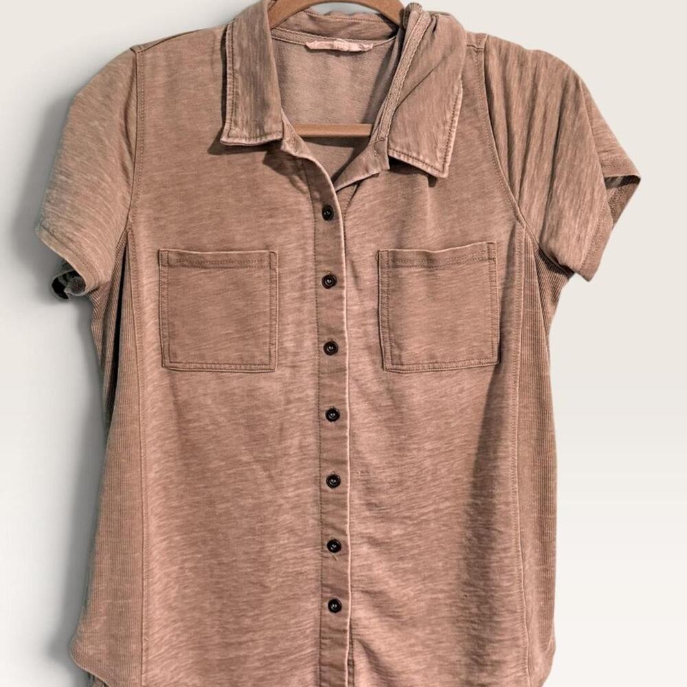 Jane and Delancey Olive Green Distressed Utility Button Up M